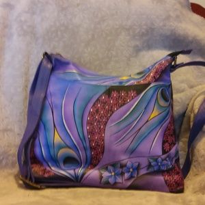 Handpainted leather shoulder bag